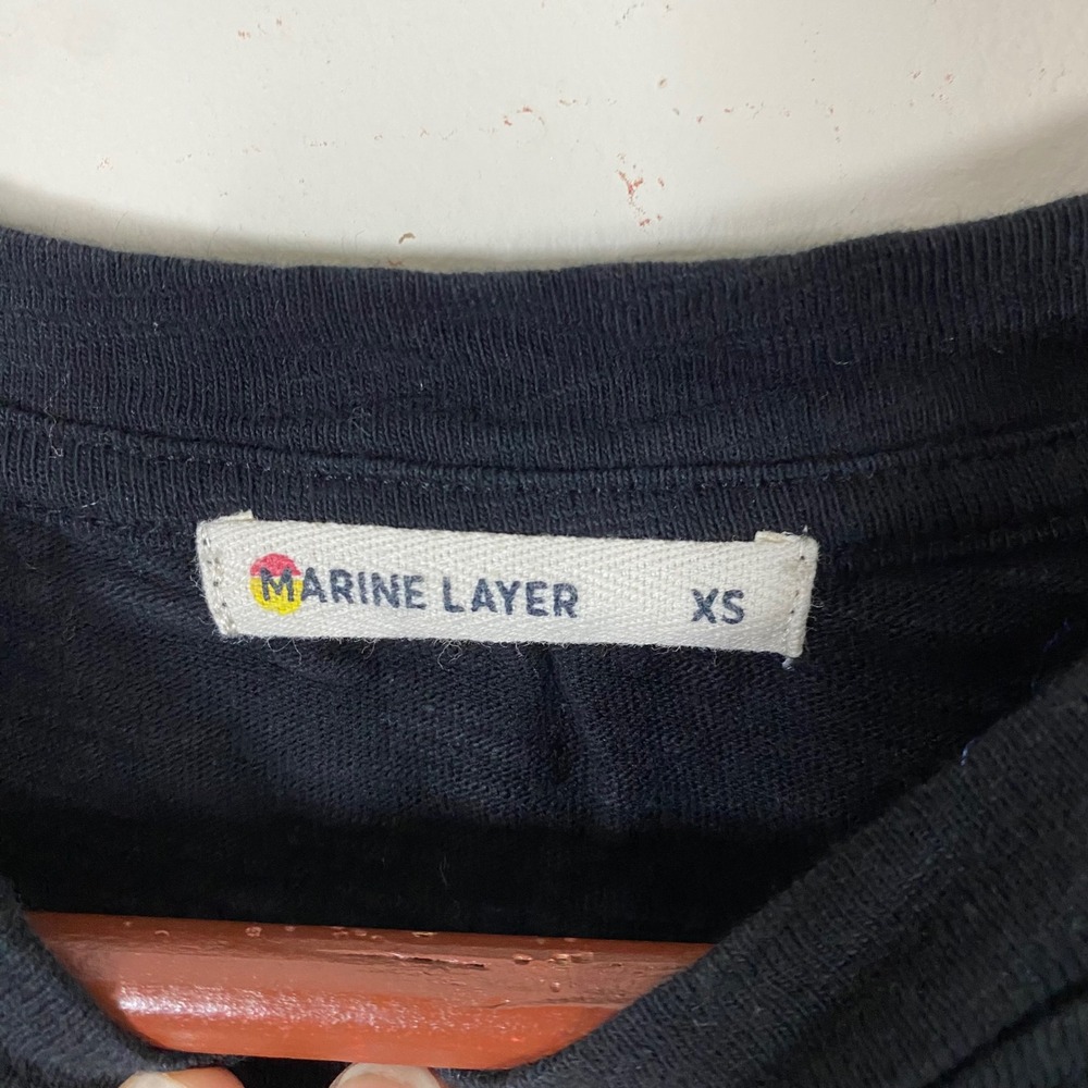 Marine Layer Womens XS Black Long Sleeve Top Puff Sleeve Minimalist Cotton - Picture 6 of 6